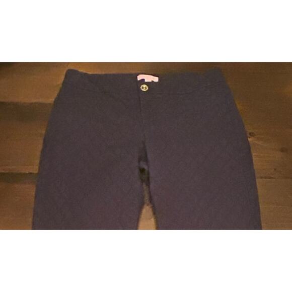 Lilly Pulitzer Kelly Textured Cotton Pants Midnight Navy Gold Button Womens Sz 4 - Picture 3 of 7